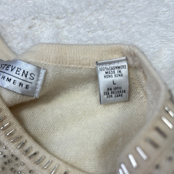 Valerie Stevens Cream Ribbed Embellished Tank Top 100% cashmere - Picture 3 of 6